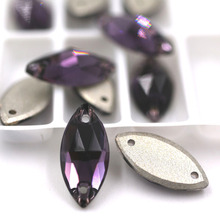 Free shipping 7x15mm Leaf shape sew on rhinestones purple flatback glass rhinestones diy Wdding dress/clothing accessories 2024 - buy cheap