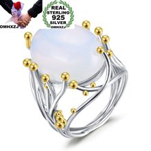 OMHXZJ Wholesale European Fashion Woman Man Party Wedding Gift White Moonstone 925 Sterling Silver 18KT Yellow Gold Ring RR376 2024 - buy cheap