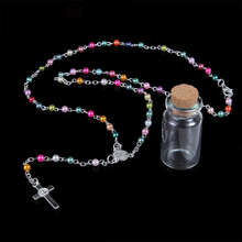 New Wishing Bottle Colorful Rosary Acrylic Beads Necklace JESUS Cross Pendant Charms For Catholic Religious Jewelry Gift 2024 - buy cheap