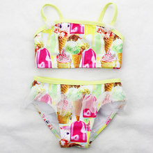 Bikini con patrón de helado para niñas, traje de baño elástico ajustado con estampado Floral, 2020 2024 - compra barato