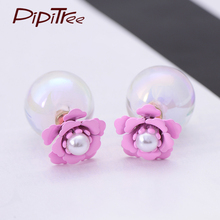 2017 Latest Cute Fashion Flower Imitation Pearl Earrings Dream Ball Double Side Stud Earrings for Women Wholesale Pusety Jewelry 2024 - buy cheap