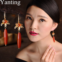 Yanting Carnelian Flower Earrings For Women Natural Red Stone Vintage Earrings For Bridals Ethnic Classic Jewelry Gift 0428 2024 - buy cheap