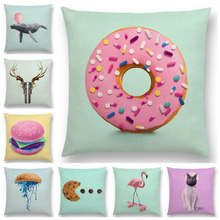 Розовый фантазийный Яркий Декоративный чехол для диванной подушки, чехол с рисунком Кита, фламинго, кошки, гамбургера 2024 - купить недорого