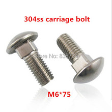 50pcs a2 70 304 stainless steel mushroom head square neck bolt m6*75 2024 - buy cheap
