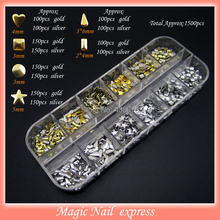 MNS527 1500pcs 6 Style Punk 3D Metal Nail Art Rhinestone Alloy Studs DIY Decoration spike stickers Gold&Silver Spots+ Box 2024 - buy cheap