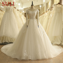 SL-9012 Vintage Off the Shoulder Wedding Dress Lace Up Back Applique Bridal Ball Gowns 2018 2024 - buy cheap