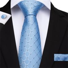 2019 DiBanGu New Blue Plaid Men's Tie 150cm Long Ties Hanky Cufflinks Tie Necktie Business Wedding Party Tie Set MJ-7130 2024 - buy cheap