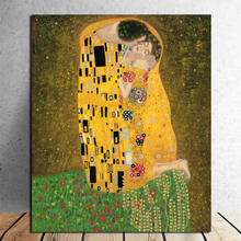 Pintados À mão Gustav Klimt Beijo Pintura A Óleo Handmade Figura Abstrata Pintura Arte Da Parede para Sala de estar Home Decor Unframed 2024 - compre barato