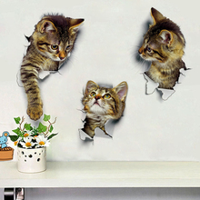 Gatos 3d adesivo de parede buraco vista banheiro sala estar decoração para casa animais decalques vinil arte cartaz bonito wc adesivos 2024 - compre barato