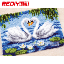 Hot! Latch Hook Rug Kits DIY Needlework Unfinished Crocheting Rug Yarn Cushion Mat Swan Lovers Embroidery Carpet Rug Home Decor 2024 - buy cheap