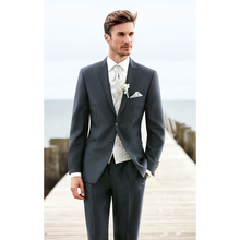 Hot Sale Two Buttons Dark Grey Groom Tuxedos Peak Lapel Groomsmen Mens Wedding Prom Suits (Jacket+Pants+Vest+Tie) NO:140 2024 - buy cheap