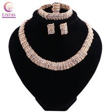 Nigerian Wedding African Beads Jewelry Set Crystal Women Necklace Earrings Sets Dubai Gold Color Bridal Jewelry Set 2024 - buy cheap