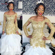 Custom Made Mermaid Long Sleeve Lace Beading Sexy Vintage Golded Wedding Dresses Bridal Gowns Vestido De Noiva DA73 2024 - buy cheap