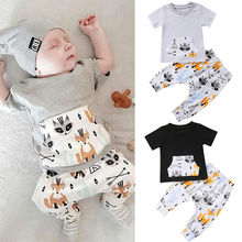 Kawgeett roupa infantil, de bebê menino, conjuntos com camiseta, tops + calças compridas, de raposa, com desenhos, verão, lindo conjunto 2024 - compre barato