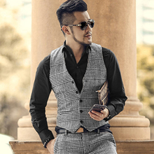 Mens Suit Vest Slim Fit V Neck Houndstooth Brown Grey Single-breasted Waistcoat Casual Formal Business Groomman For Wedding Vest 2024 - buy cheap