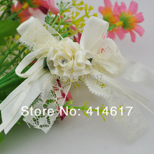 5pcs Beige Color Satin/Lace Ribbon Bow w/Rose & Flower Appliques A152 2024 - buy cheap