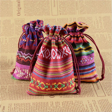 1pcs Ethnic Wind Striped Drawstring Storage Bag Portable Travel Pouch Sundries Storage Cosmetic Sorting Candy Bags Random Color 2024 - buy cheap