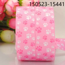 5yards 1 " 25 mm pink and white dog paw pattern prints grosgrain ribbon tape DIY handmade hairbow ribbon 150523-15441 2024 - buy cheap
