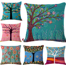 Cartoon Trees Flowers Cushion Linen Cotton Pillowcase Home Decor Cushion Cover Decorative Sofa Pillow Cover 2024 - buy cheap