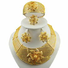 Conjuntos de joias dubai, joias douradas femininas, colar de moda feminina, conjuntos de joias de ouro com colar de flor 2024 - compre barato