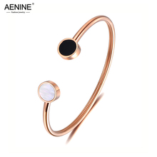 AENINE Trendy Stainless Steel Bangle White & Black Shell Rose Gold Charm Bracelet & Bangle Simple Design Chirstmas Gift AB18175 2024 - buy cheap