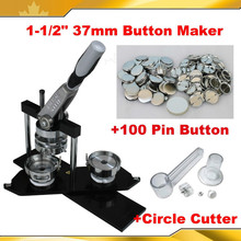 New Professional N4 1 - 1/2 " 37 mm emblema Button Maker máquina + círculo ajustável Plastice cortador de 100 conjuntos metálicos pins abastecimento 2024 - compre barato