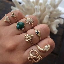 pack of 7 geometric knuckle rings for women with triangle/flower/eye/snake and inlaid rhinestone design female ortak halka 2024 - buy cheap