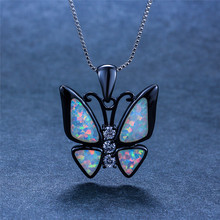 Luxury Female Big Butterfly Pendants Necklaces White Blue Fire Opal Necklace Vintage Black Gold Wedding Necklaces For Women 2024 - buy cheap