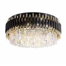 Lustre de luxo preto para sala de estar, luminária de cristal, redonda, moderna, led, quarto 2024 - compre barato