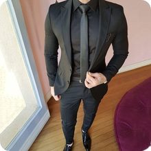 Высококачественные черные смокинги для жениха с двумя пуговицами, мужские блейзеры, костюмы (пиджак + брюки + галстук) NO: 476 2024 - купить недорого