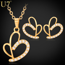 U7 Heart Necklace Set Women Gift Yellow Gold Color Rhinestone Wedding Jewelry Wholesale Earrings Necklace Jewelry Sets S504 2024 - buy cheap