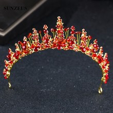 Estilo chinês ouro tiara vermelho strass nova coroa nupcial cabeça de noivado acessório festa casamento bandana sq0285 2024 - compre barato