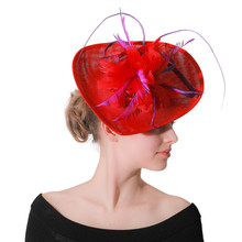 Red Feather Flower Big Derby Fascinator Hat Hair Clip Bridal Elegant Women Wedding Party Headpiece Headband Mesh Hair Accessory 2024 - buy cheap