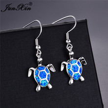 Boho Female Turtle Drop Earrings silver color Blue White Fire Opal Earrings For Women Vintage Long Dangle Earrings 2024 - buy cheap