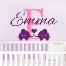 Loving Elephants With Custom Personalized Kids Name And Initial Wall Decals Vinyl Mural Sticker  Baby Nursery Room Decor  D-328 2024 - buy cheap