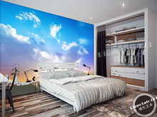 Пользовательские натуральные обои, голубое небо и белая фотообои для гостиной, спальни, фоновой стены из ПВХ обои 2024 - купить недорого