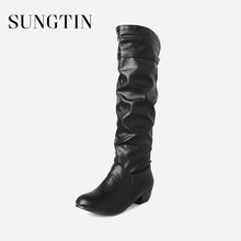 Sungtin 2021 New Women Faux Leather Knee High Riding Boots Lady Casual Flat Boots Black White Female Basic Long Boots Big Size 2024 - buy cheap
