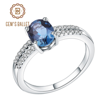 Gem's Ballet Halo 1.57Ct Natural Londres Topacio Azul anillo de compromiso 925 anillos de plata esterlina para mujer, joyería fina 2024 - compra barato