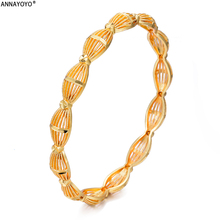 ANNAYOYO-pulsera de cobre de color dorado para mujer, 1 uds., brazalete de novia hueco de dubái, regalos navideños de joyería para fiesta, brazalete abierto 2024 - compra barato