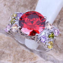 Unique Multicolor Red Garnet Silver Plated  Ring Size 6 / 7 / 8 / 9 R0312 2024 - buy cheap