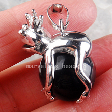 Free Shipping Beautiful jewelry Black Carnelian Frog Ball Round Women Men Pendant Bead  PC3711 2024 - buy cheap