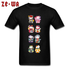 Camisetas Kawaii para hombres, camisas con estampado de gato de la suerte, camiseta juvenil de estilo japonés, ropa negra de algodón, Tops de dibujos animados Maneki Neko 2024 - compra barato