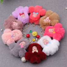 Fluffy Rabbit Fur Sleeping Baby Toy Key Chain Woman Cute Girls Pompom Doll Keychain On Bag Trinket Party Kids Toys Gifts 2024 - buy cheap