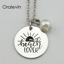 BEACH LOVER Inspirational Hand Stamped Engraved Custom Pendant Clothing Accessories Female Necklace Jewelry,10Pcs/Lot, #LN2025 2024 - buy cheap