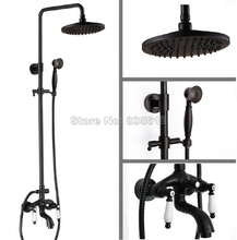 Black Oil Rubbed Wall Mounted Bathroom Classic Rain Shower Faucet Set with Dual Ceramic Handles Bathtub Mixer Taps Wrs404 2024 - buy cheap