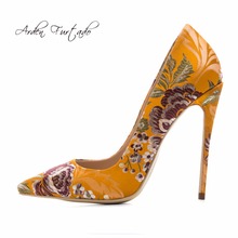 Женская обувь Arden Furtado, желто-синие туфли-лодочки с цветочной вышивкой на высоком каблуке 12 см, весна-осень 2019 2024 - купить недорого