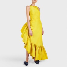 Haute Couture Fashion Ruffles Yellow Prom Gowns Hippie Style Chic Special Occasion Party Dress Pencil Design Vestido de festa 2024 - buy cheap