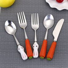 Boys &Girls Stainless Steel Utensils Cute Carrot Handle Cutlery Creative Children Spoon Fruit Fork Newborn Baby Fedding Utensils 2024 - buy cheap