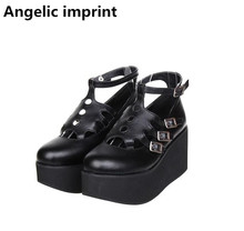 Zapatos con estampado angelical de lolita para mujer, cuñas de tacón alto, de princesa, para fiesta, cosplay, blanco y negro 2024 - compra barato