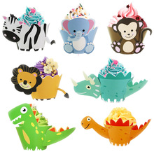 12pcs Dinosaur Theme Cake Decoration Jungle Animals Cake Wrappers Cupcake Supplies Baby Shower Kid Party Dessert Decor 2024 - compra barato